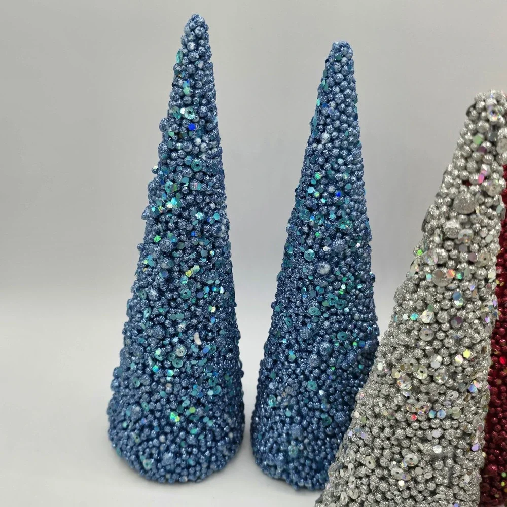 Vtg Gold Silver‎ Red Blue Cardboard Cone Christmas Trees 9